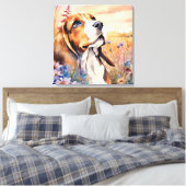 Beagle-hondenliefhebber met weide vol wilde bloeme canvas afdruk (Insitu (Slaapkamer))