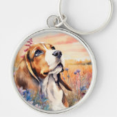 Beagle-hondenliefhebber met weide vol wilde bloeme sleutelhanger (Voorkant)
