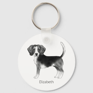 Beagle hondenontwerp in zwart en wit met naam sleutelhanger