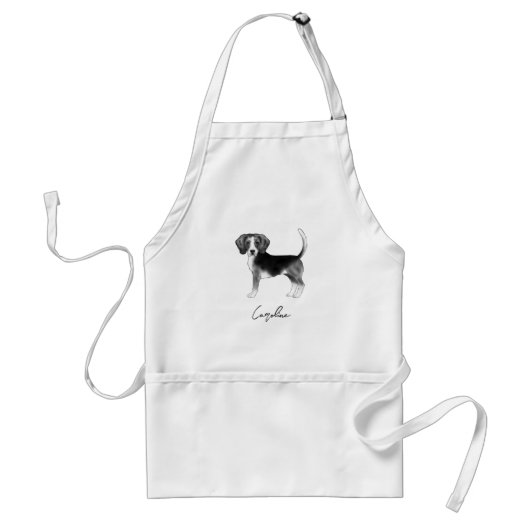 Beagle hondenontwerp in zwart en wit met naam standaard schort (Voorkant)