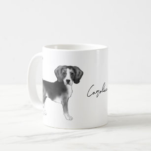 Beagle hondenontwerp in zwart-wit met naam koffiemok