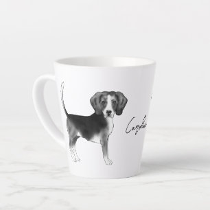 Beagle hondenontwerp in zwart-wit met naam latte mok