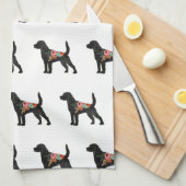 Beagle Hondenras Boho Floral Silhouette Theedoek (Quarter Fold)