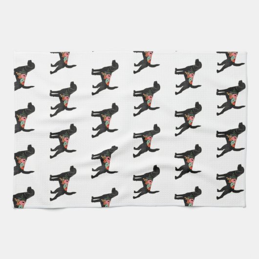 Beagle Hondenras Boho Floral Silhouette Theedoek (Horizontaal)