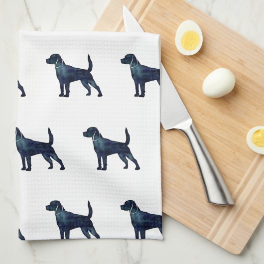 Beagle Hondenras Silhouette Waterverf Theedoek (Quarter Fold)