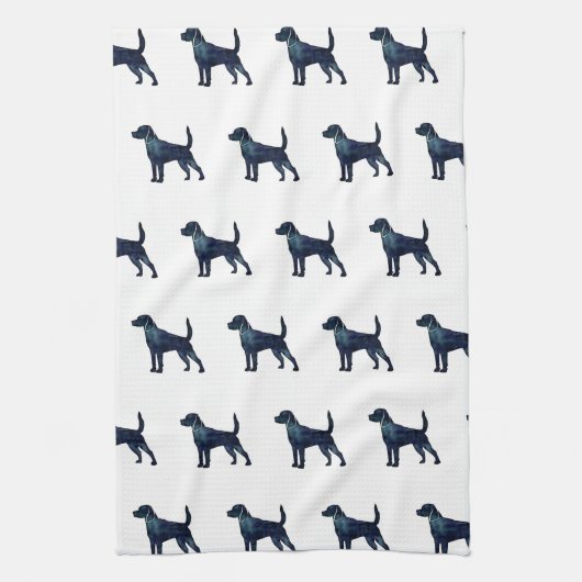 Beagle Hondenras Silhouette Waterverf Theedoek (Verticaal)