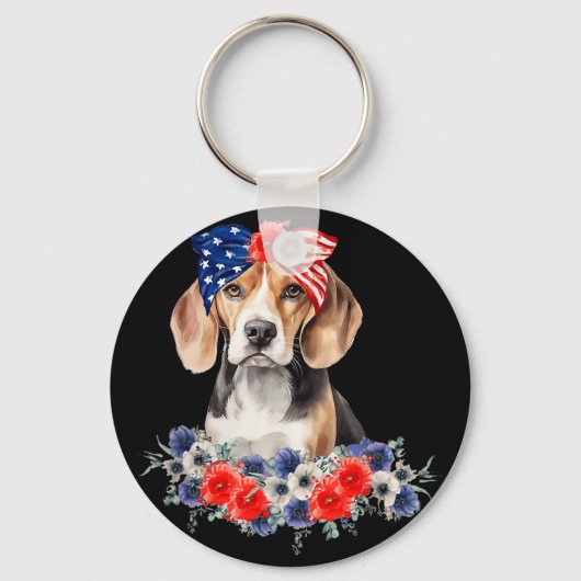 Beagle-hondensjaal Amerikaanse vlag 4 juli Sleutelhanger (Voorkant)