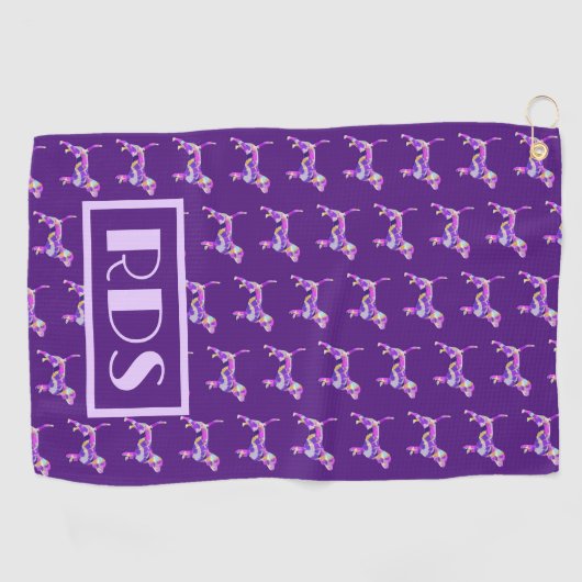 Beagle Hound Dog Paarse Silhouet Monogram Golfhanddoek (Horizontaal)