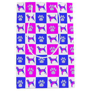 Beagle Hound Dog & Paw Hot Pink & Blue Medium Cadeauzakje