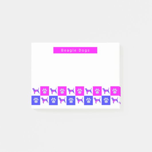 Beagle Hound Dog & Paw Hot Pink & Blue Post-it® Notes (Voorkant)