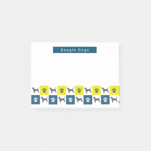 Beagle Hound Dog & Paw Yellow & Blue Grid Post-it® Notes (Voorkant)
