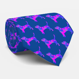 Beagle Hound Dog Pink & Blue Silhouette Blue Stropdas