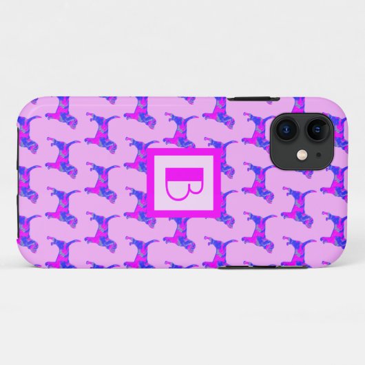 Beagle Hound Dog Pink & Blue Silhouette Monogram Case-Mate iPhone Case (Achterkant (horizontaal))