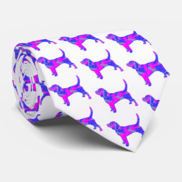 Beagle Hound Dog Pink & Blue Silhouette White Stropdas