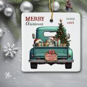 Beagle Hound Dog Retro Truck Kerstmis Keramisch Ornament