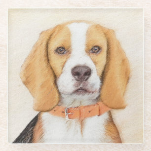 Beagle Hound Dog Schilderij Originele dierlijke ku Glazen Onderzetter