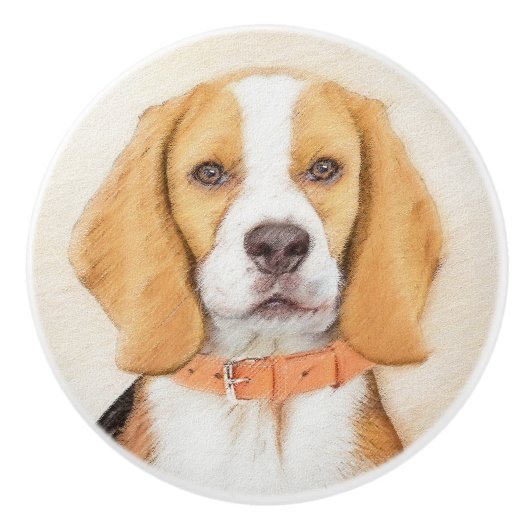 Beagle Hound Dog Schilderij Originele dierlijke ku Keramische Knop (Voorkant)
