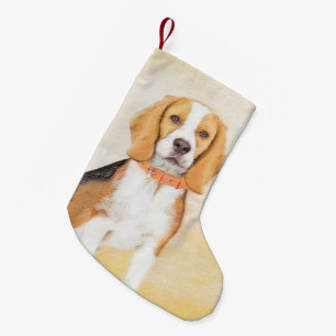 Beagle Hound Dog Schilderij Originele dierlijke ku Kleine Kerstsok