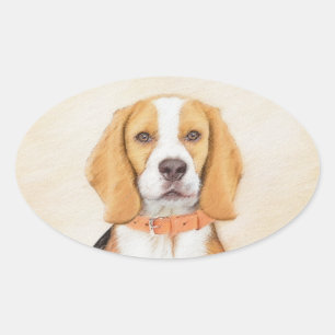 Beagle Hound Dog Schilderij Originele dierlijke ku Ovale Sticker