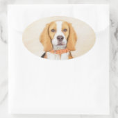 Beagle Hound Dog Schilderij Originele dierlijke ku Ovale Sticker (Tas)