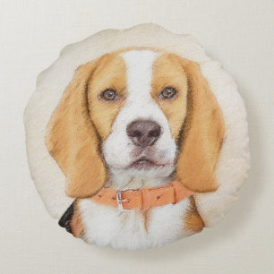 Beagle Hound Dog Schilderij Originele dierlijke ku Rond Kussen