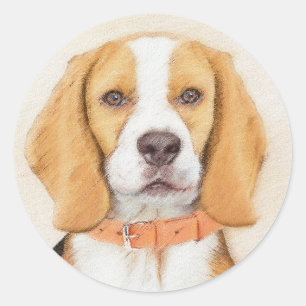 Beagle Hound Dog Schilderij Originele dierlijke ku Ronde Sticker