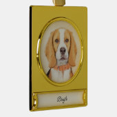 Beagle Hound Dog Schilderij Originele dierlijke ku Verguld Banner Ornament (Rechts)