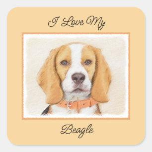Beagle Hound Dog Schilderij Originele dierlijke ku Vierkante Sticker