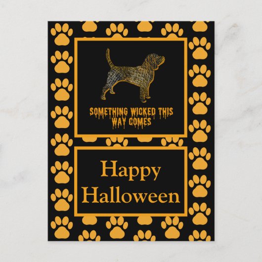 Beagle Hound Dog Silhouet Halloween Sinaasappel Briefkaart (Voorkant)