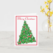 Beagle Hound Dog Silhouet Kerstboom Wit Kaart (Gele Bloem)