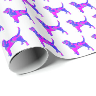 Beagle Hound Dog Silhouet Roze/Blauw Wit Gift Cadeaupapier
