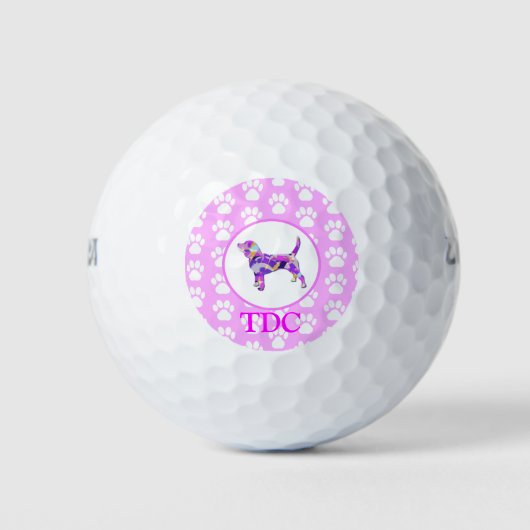 Beagle Hound Dog Silhouette Paw Pink PY&B Golfballen (Voorkant)
