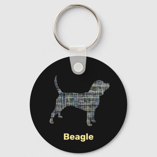 Beagle Hound Dog Silhouette Yellow & Black Grid Sleutelhanger (Voorkant)