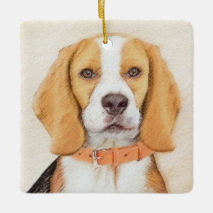 Beagle Hound Hond Schilderij Originele Dier Kunst Keramisch Ornament