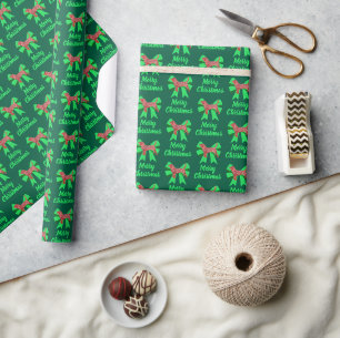 Beagle Hound Merry Christmas Dog & Bow Green Cadeaupapier