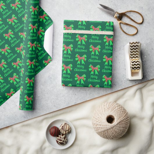 Beagle Hound Merry Christmas Dog & Bow Green Cadeaupapier (Crafts)