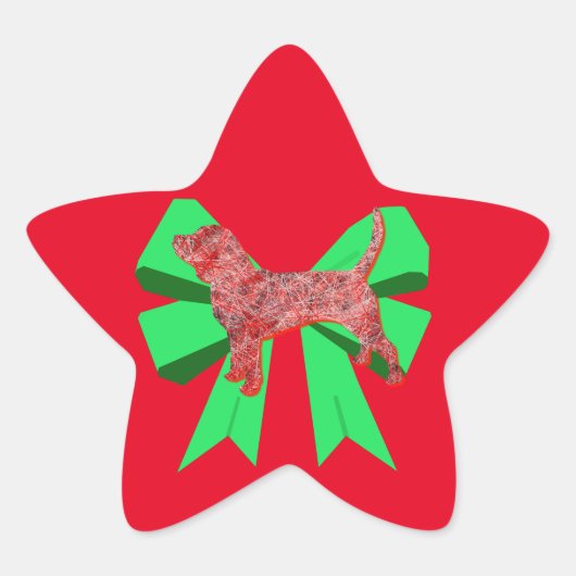 Beagle Hound Red Dog en Green Bow Kerstmis Ster Sticker (Voorkant)