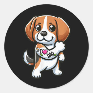 Beagle I Love Dad Funny Dog Tattoo _1 Ronde Sticker