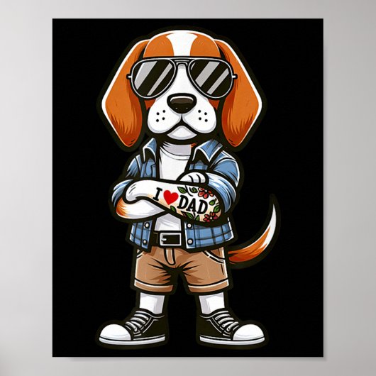 Beagle I Love Dad Funny Dog Tattoo Poster (Voorkant)