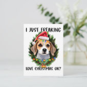 Beagle, ik ben gewoon dol op Kerstmis. Briefkaart (Staand voorkant)