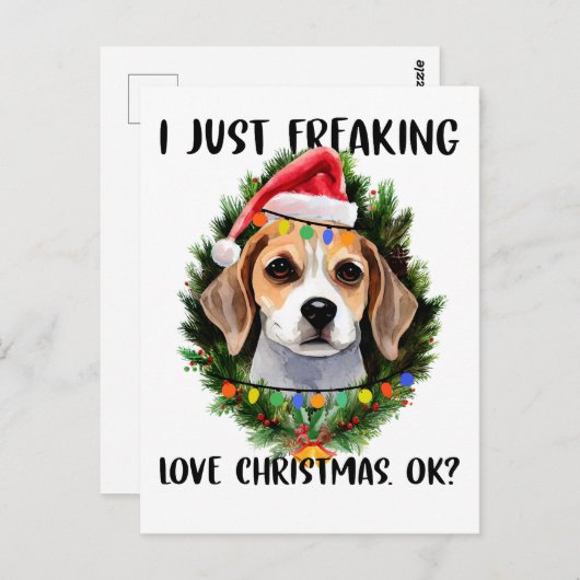 Beagle, ik ben gewoon dol op Kerstmis. Briefkaart (Voorkant / Achterkant)