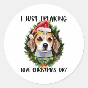 Beagle, ik ben gewoon dol op Kerstmis. Ronde Sticker