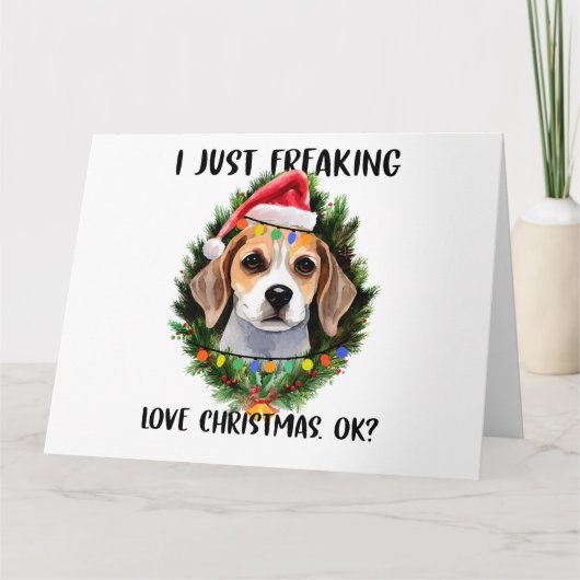 Beagle Ik hou gewoonweg van Kerst Oké Kerstmis Kaart (Voorkant)