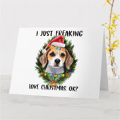 Beagle Ik hou gewoonweg van Kerstmis Oké Kerstmis Kaart (Gele Bloem)