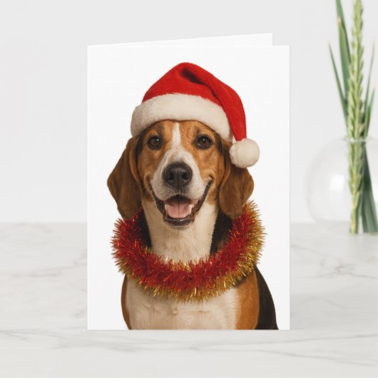 Beagle in a Santa hat Christmas card Kaart (Voorkant)