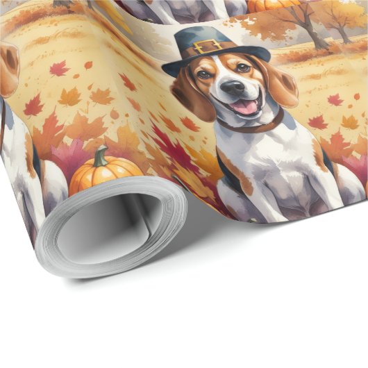 Beagle in Autumn verlaat Thanksgiving Cadeaupapier (Rol Hoek)