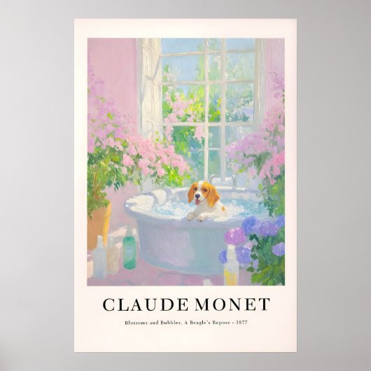 Beagle in Bathtub Art Print Monet Style Dog Poster (Voorkant)