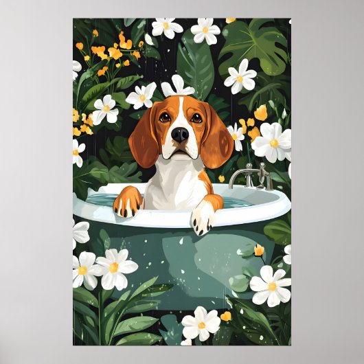Beagle In Bathtub Poster, Funny Dog Poster, Beagle Poster (Voorkant)