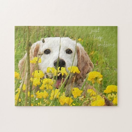 Beagle in bloemen blijft aanmoediging snuiven legpuzzel (Horizontaal)