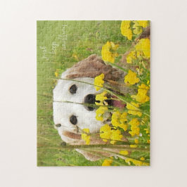 Beagle in bloemen blijft aanmoediging snuiven legpuzzel